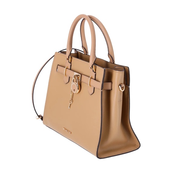 Michael Kors Hamilton Medium Satchel Crossbody Camel Pebbled Leather - Picture 3 of 8